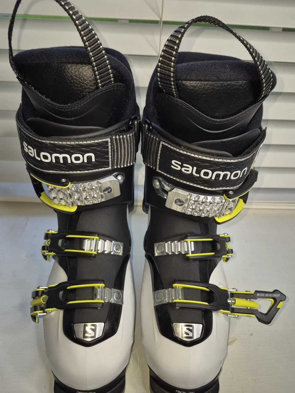 Salomon Ski Boots in White with Neon Yellow Accents